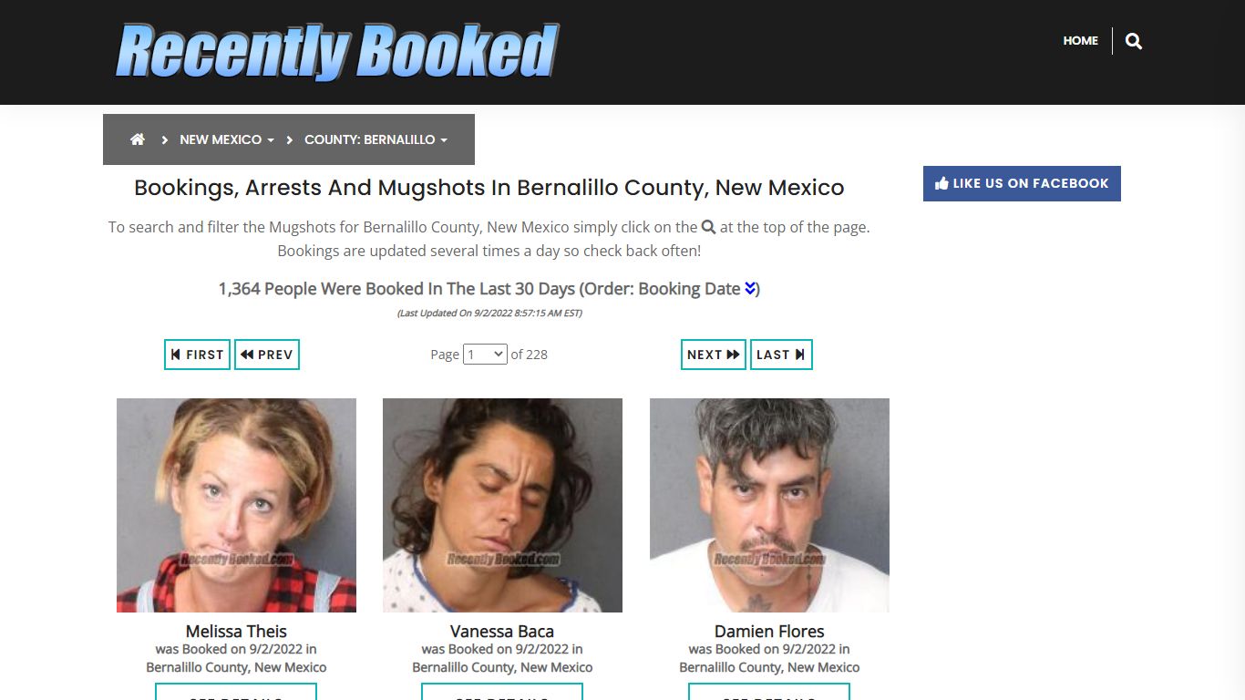 Bookings, Arrests and Mugshots in Bernalillo County, New Mexico
